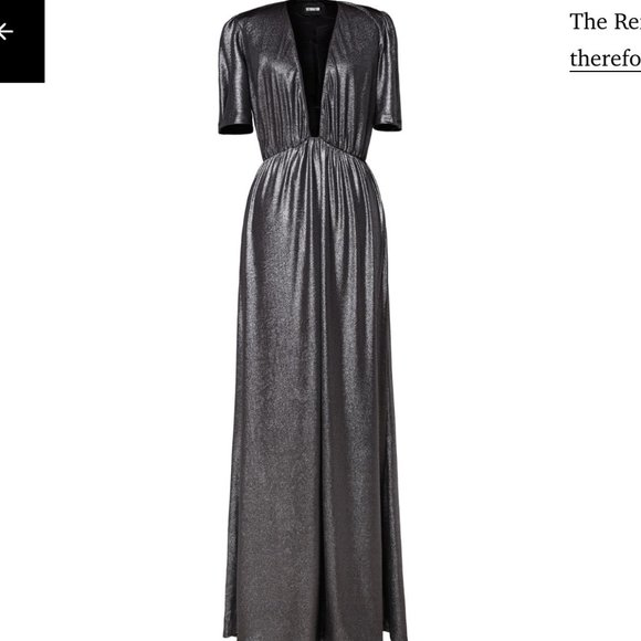 NEW REFORMATION Dark Silver Adeline Maxi Dress Deep V Metallic Midi Dress XS S - Picture 5 of 5